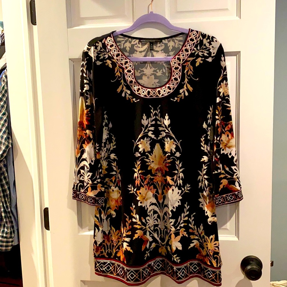 White House Black Market Black Floral Tunic